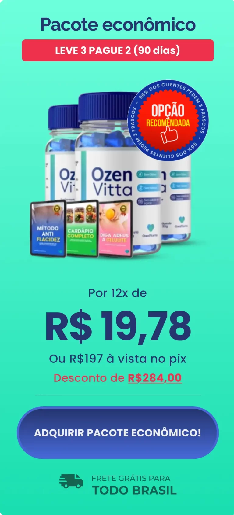 Pacote Econômico OzenVitta – Suplemento Para 90 Dias, Site Oficial Com Desconto, Frete Grátis e Garantia de 30 Dias